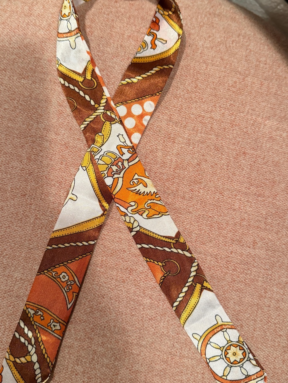 Silk-Feel Orange and Brown Patterned Women's Twilly